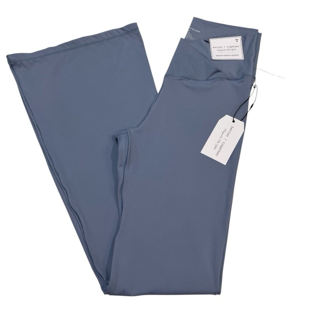 Blue Wide Flare Leg Pants Leggings Cross Over Size M Soft Athleisure Y2K Lounge